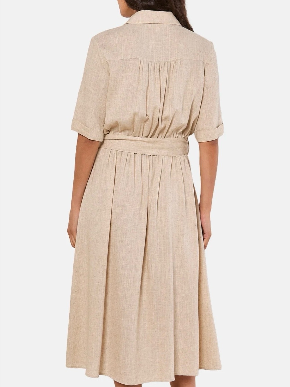 Sz M⭐️NWT APRICOT Stone Linen Blend Button-Front Midi Shirt Dress - Picture 5 of 12